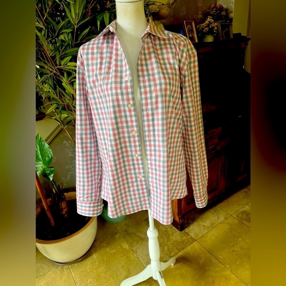Egara Men’s long sleeve button-down shirt, large NWOT. Red, white black check. - Picture 3 of 11